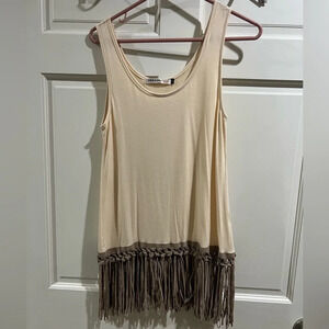 Origami Fringe Boho Cream Tank Top Size Small NWT